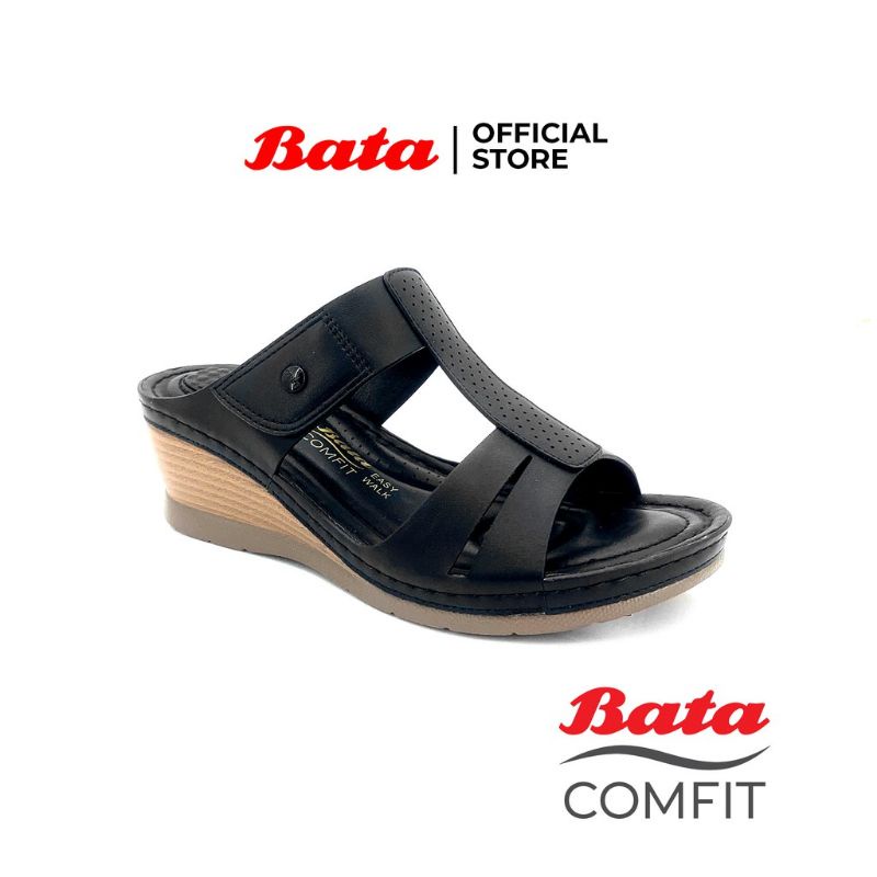 Bata Comfit Sandal Wedges Wanita Comar Black - 6916698