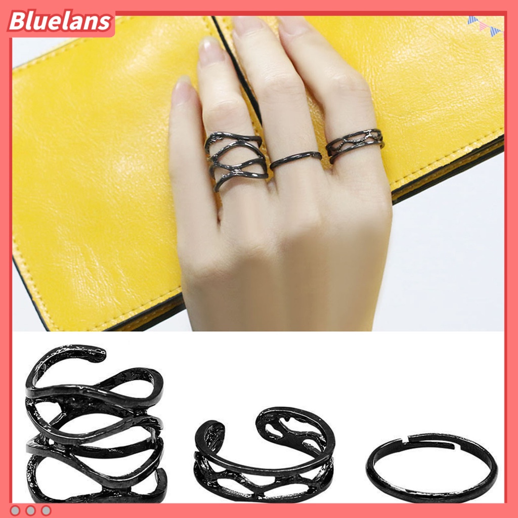 Bluelans Rings Adjustable Delicate Black Vintage Knuckle Stackable Rings