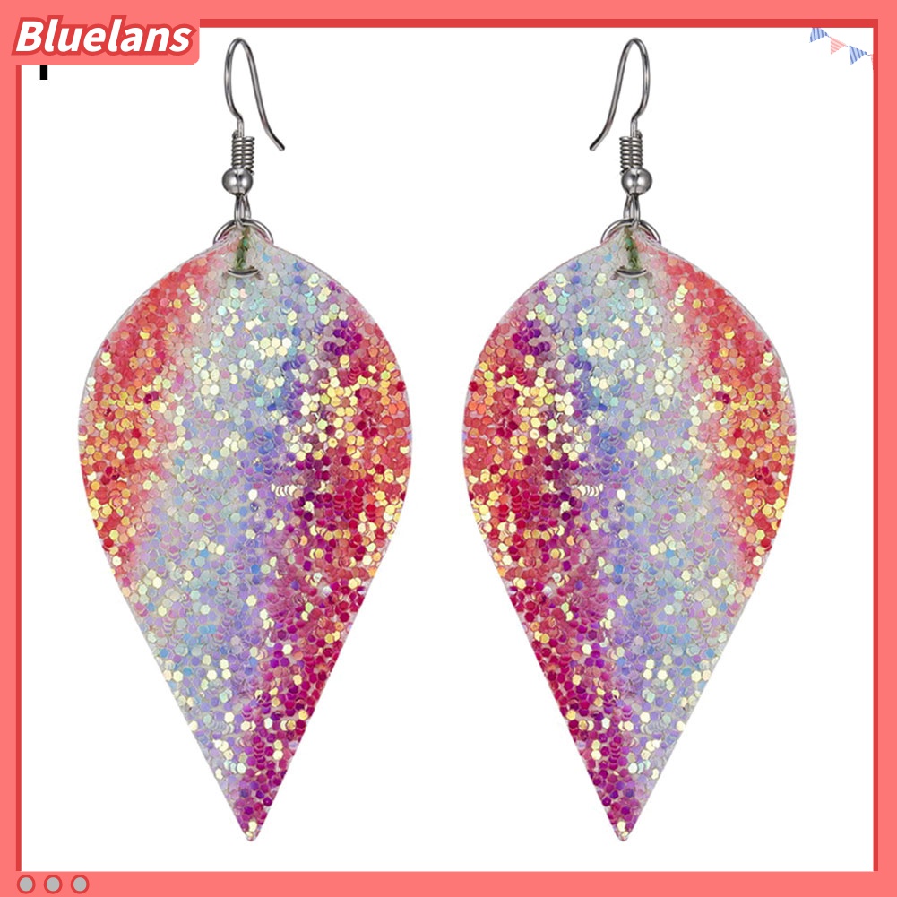 Anting Kait Gantung Wanita Desain Tetesan Air Hias Sequin Berkilau Gaya Punk Untuk Hadiah