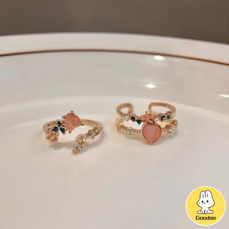 Cincin Taman Hati Opal Pembukaan Ringan Dapat Disesuaikan Cincin Wanita Manis Mewah -Doo