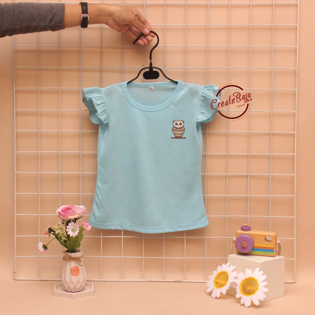 KAOS ANAK RUFFLE MOTIF OWL PEREMPUAN BAJU ATASAN ANAK CEWEK MOTIF TRENDY