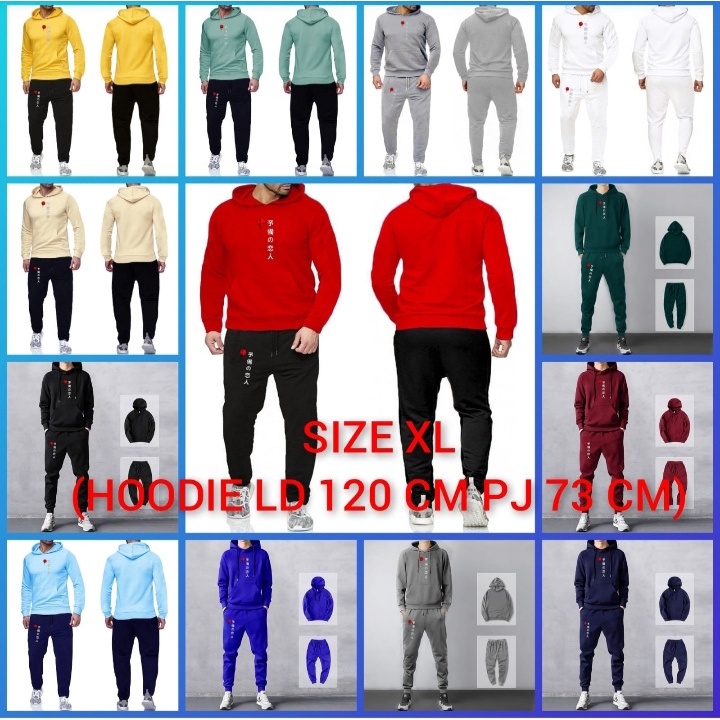 JOSJOLI_STORE/Stelan Hoodie+Jogger Tulisan Jepang/Satu Stel Atasan dan Bawahan Pria Dewasa/M L XL