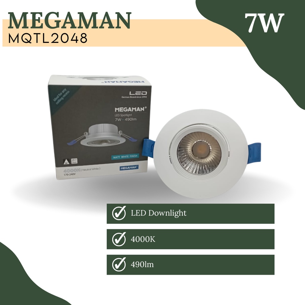 LAMPU LED DOWNLIGHT SPOTLIGHT MEGAMAN 7W 4000K MQTL2048