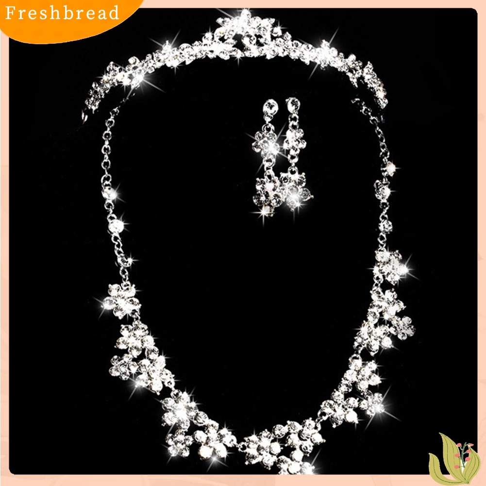 (Fresh) Kalung + Anting + Mahkota Berlian Imitasi Inlaid Mewah Untuk Pengantin Wanita