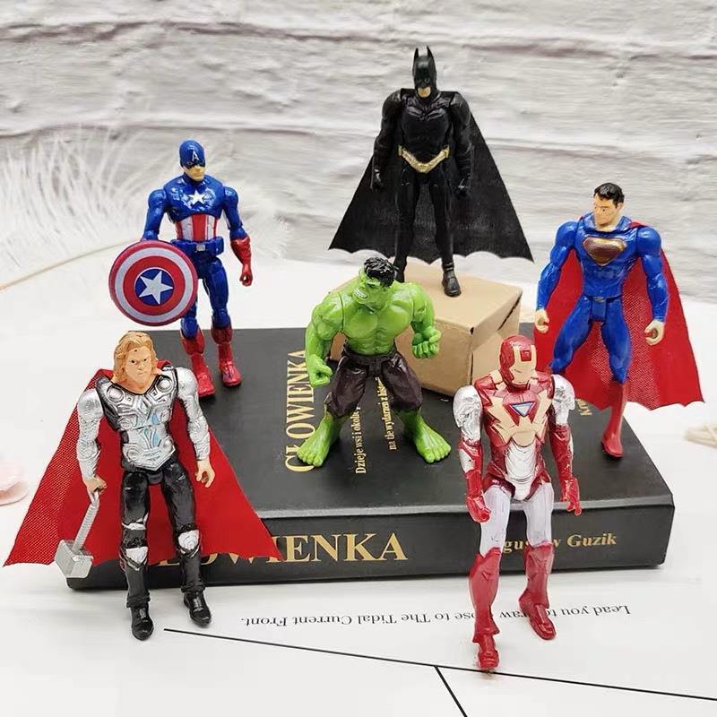 6pcs / Set Mainan Action Figure Super Hero The Avengers Thor Captain America Bahan PVC Untuk Koleksi