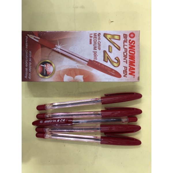 

bolpen snowman V-2 hi-grip merah 1.0mm isi 12