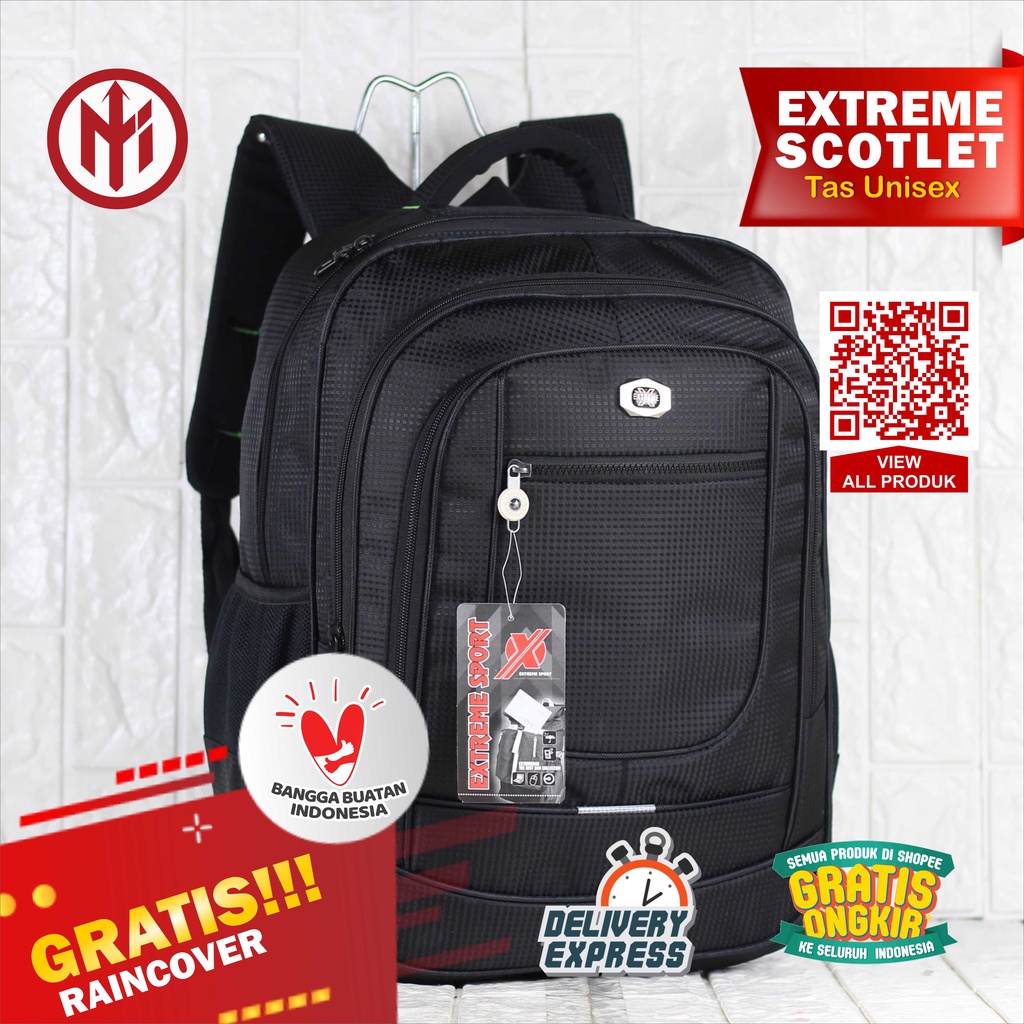 Tas Pria Extreme Hitam Polos Scotlet Ransel Distro Keren Fashionable Formal Backpack Kuliah Sekolah 