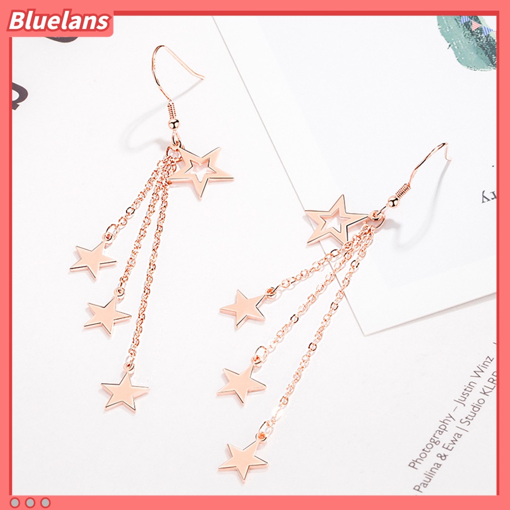 Anting Kait Rumbai Panjang Pertengahan Desain Bintang Glitter Untuk Aksesoris Wanita