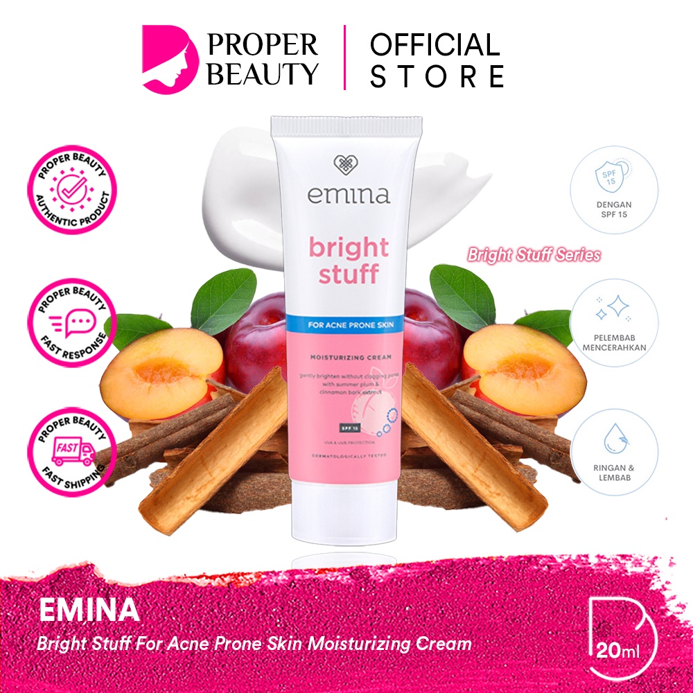 EMINA Bright Stuff For Acne Prone Skin Moisturizing Cream Indonesia / Pelembab Wajah 20ml / Gently B