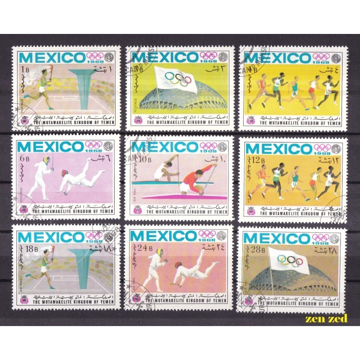 

0739 Perangko Yaman 1968 Olympic Games 9v Cto