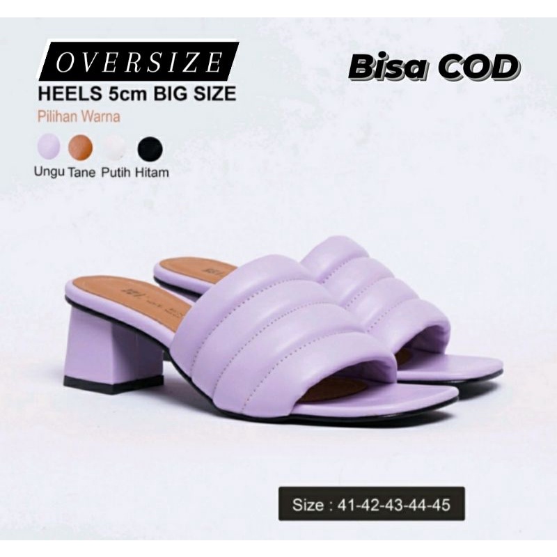 BIG SIZE Heels Pleated Wanita Super JUMBO 41.42.43.44.45 Slop Pesta Ukuran Besar Lilac Hak.5cm