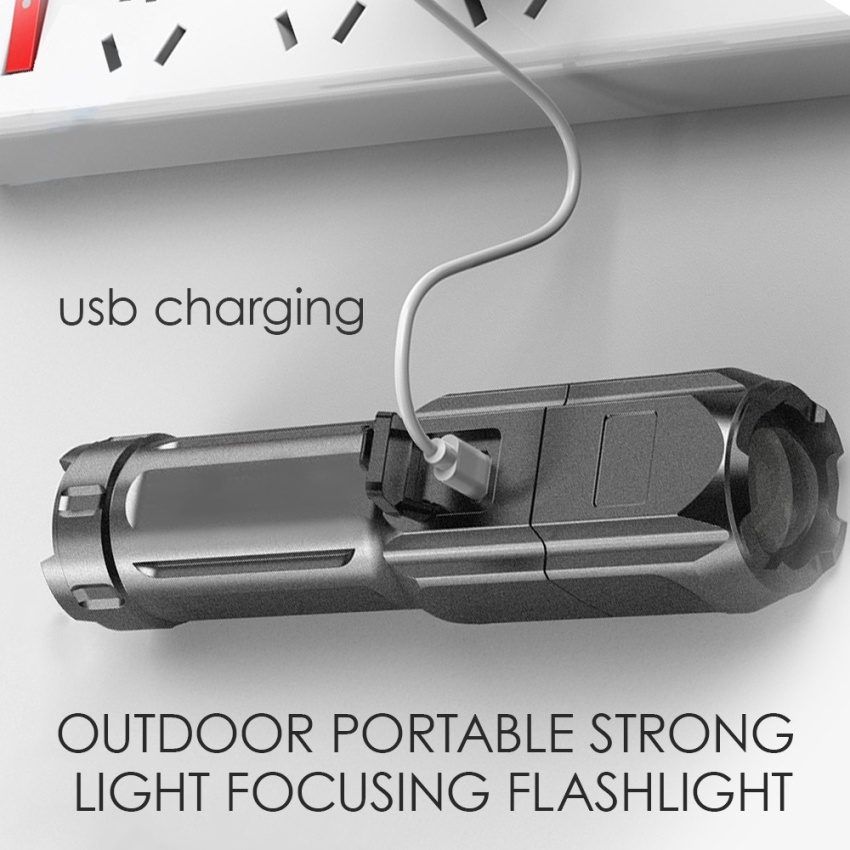 Lampu Cahaya Yang Kuat Senter Fokus Cahaya Terang Isi Ulang USB/ Senter Rumah Portabel Luar Ruangan, Yang Biasa Digunakan