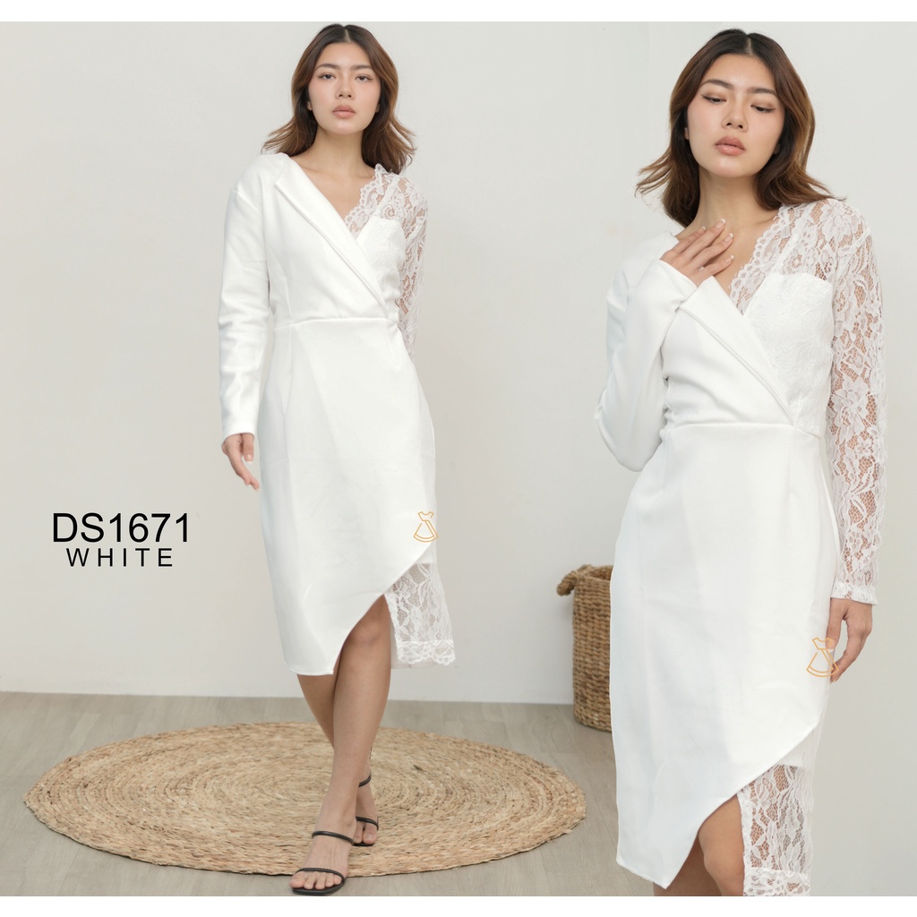 DS1671 - Dress Pesta Brukat Scuba Stretch Korean Style