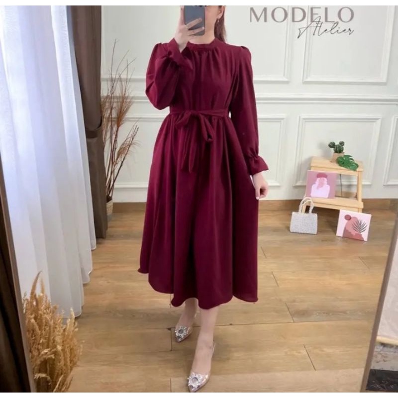 Marwah Midi Dress/ Dress Midi Simple Elegant/ Baju Wanita Muslim Matt Crinkle Airflow/ Dress Simple Trend Outfit