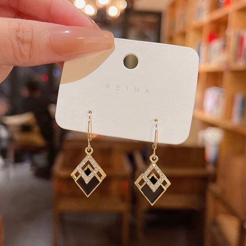 Anting Tusuk Gantung Bahan Sterling silver 925 Desain Geometri Hias Berlian Untuk Wanita