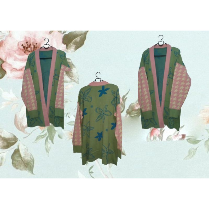 Long cardy Oversize wanita-Rajut cardy wanita motif bunga