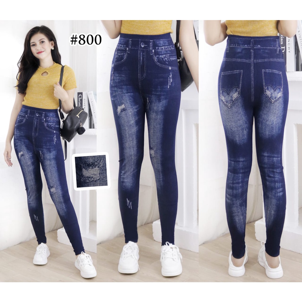 LEGGING JEANS HIGHWAIST IMPORT / LEGING RIPPED JEANS / LEJING WANITA IMPORT