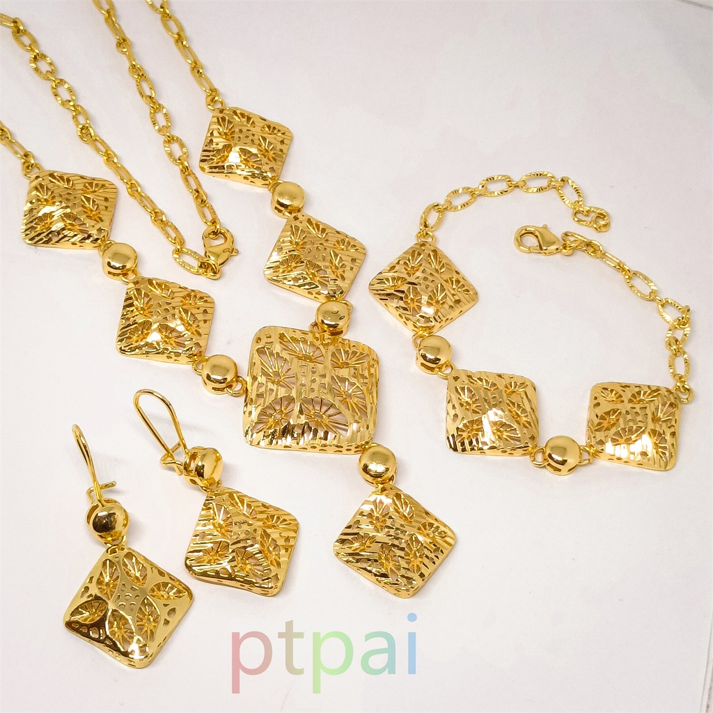 Set Gelang Tangan+Kalung Free Anting Fashion Dubai Terbaru Perhiasan Lapis Emas 24k Gold Polos