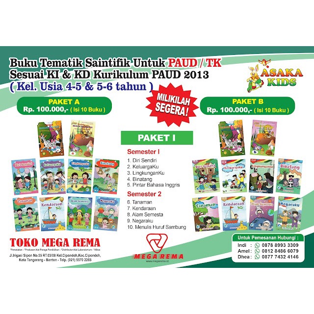 Buku Tematik Paud/TK (Paket.1) A/B