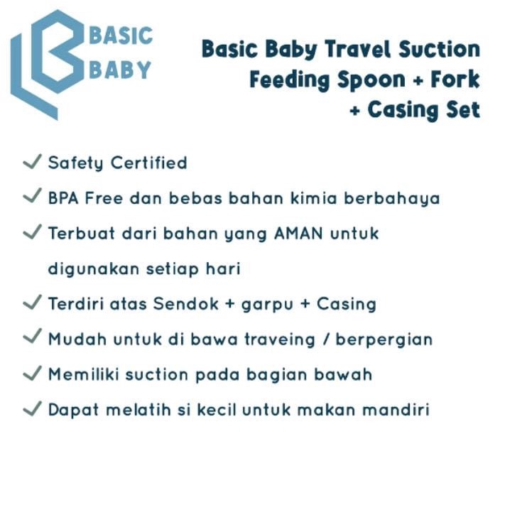 BASIC BABY TRAVEL SUCTION FEEDING SPOON + FORK + CASING SET