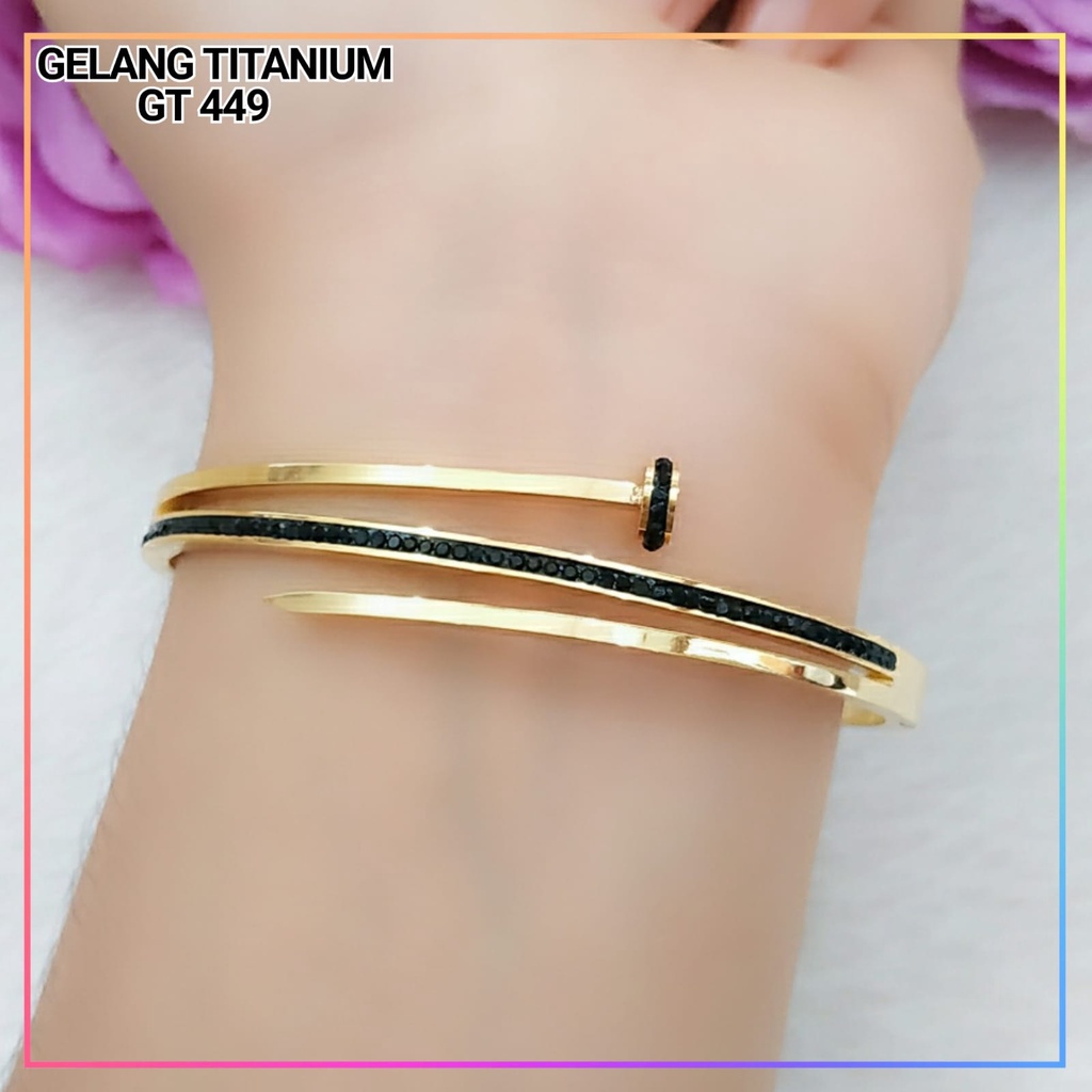 Gelang titanium/stainless steel Gelang Bangle Dewasa Terlaris Replika Emas Warna Gold Kombi Black Premium Perhiasan Anti Karat GT 449