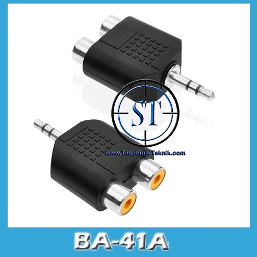BA-41A Konektor Jack Converter Mini Stereo 3.5mm Male to 2 RCA Female Jack Y RCA Cabang Audio Handphone