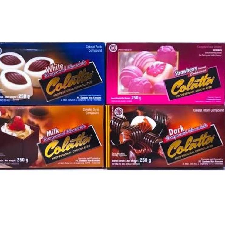 

code4a4Zo--Coklat Batangan Compound Collata Dark, White, Milk, Strawberry Chocolate 250gr