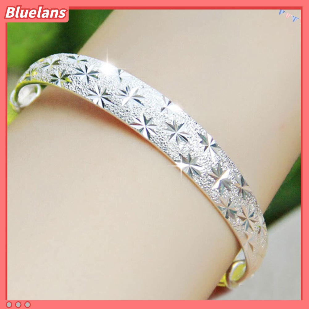 Bluelans Silver Plated Flower Carved Bangle Bracelet Adjustable Women Fashion Jewelry