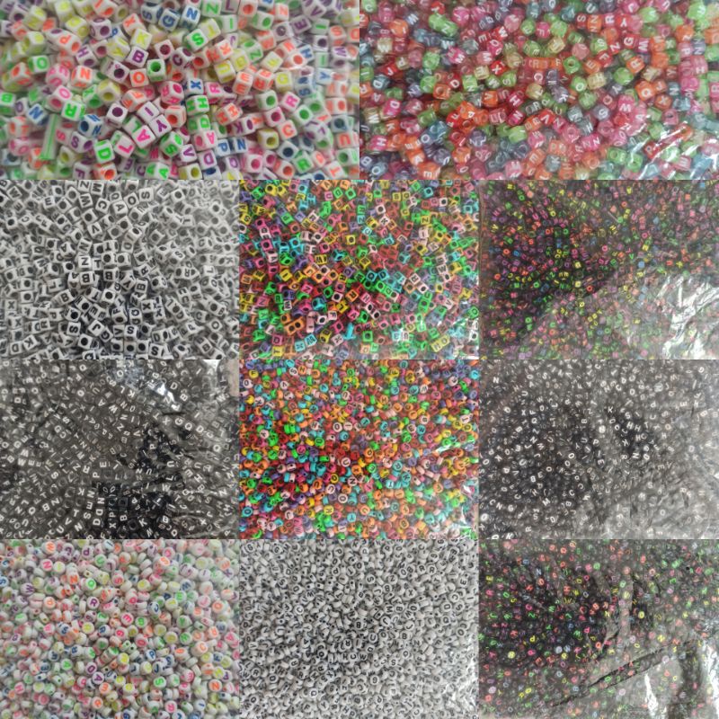 100 PCS Manik Manik Huruf | Mote Huruf abjad kotak bulat