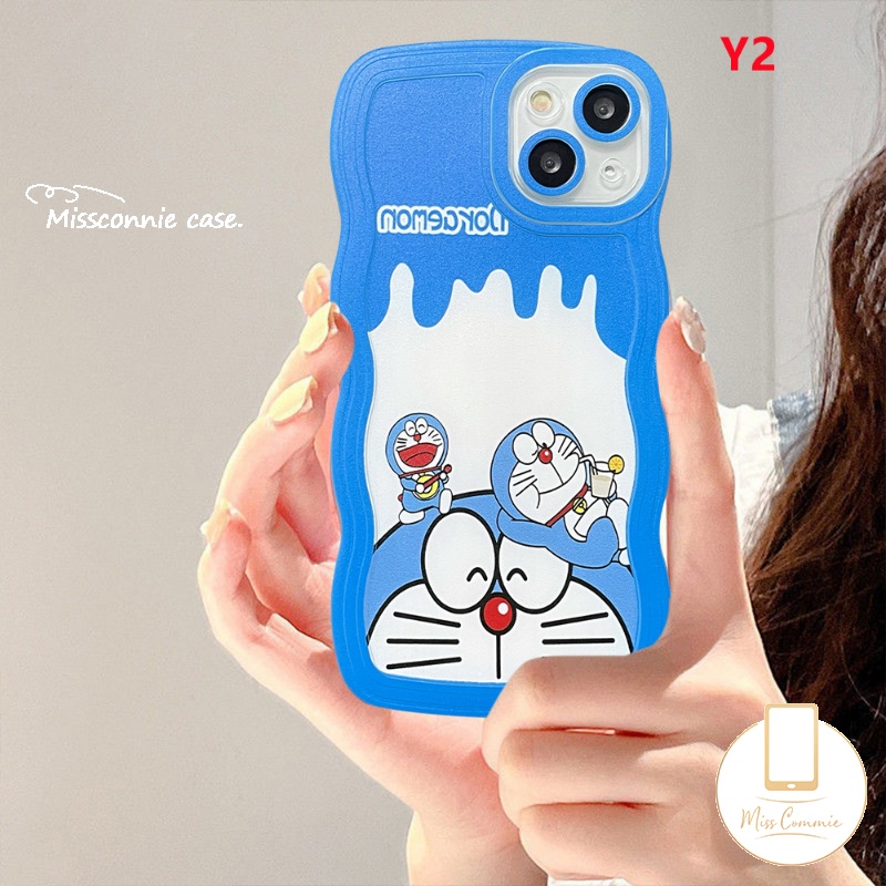 Case OPPO A78 A17 A16K A15 A54 A16 A57 A7 A1K A12 A95 A55 A76 A96 A16s A74 A53 A9 A12E A15s A5s A5 A52 A16E A3s Reno 8T 8 7 6 F9 Kartun Doraemon Milk Tea Lucu Bergelombang Sarung Tepi