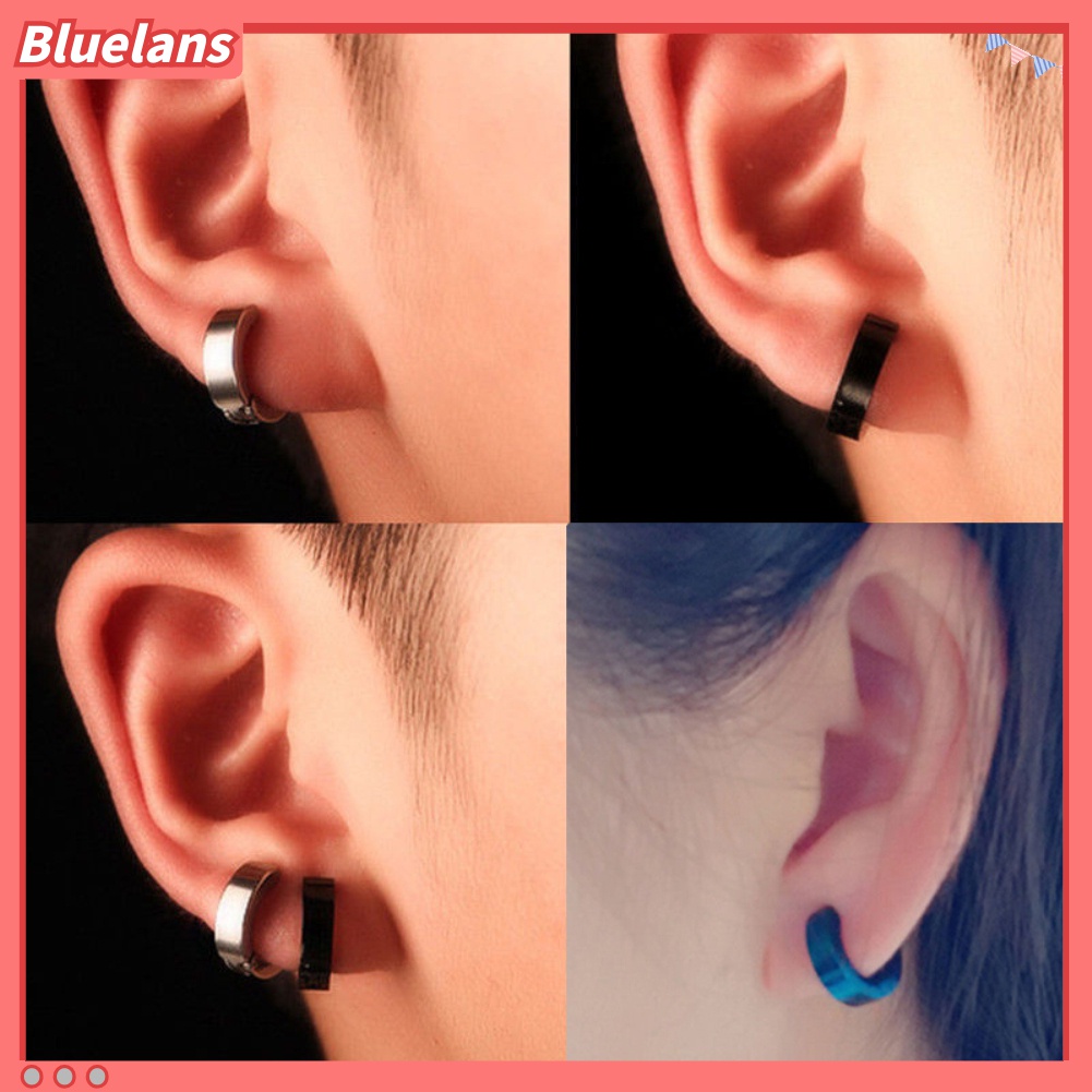 2pcs Anting Klip On Tanpa Tindik Bahan Stainless Steel Gaya Punk Untuk Unisex