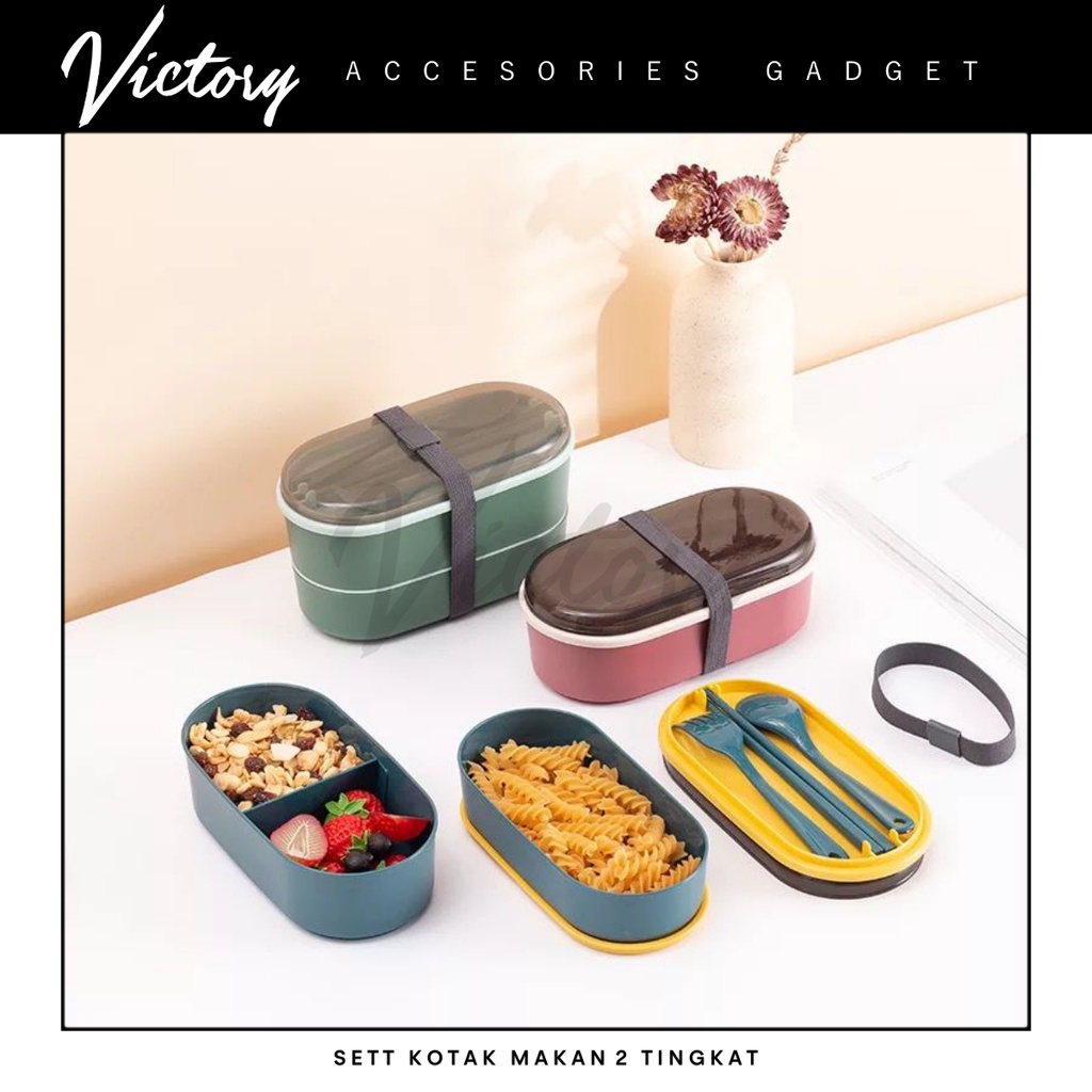 VICTORY Sett Lunch Box / Kotak bekal makan siang /Bento Set 700ml / Free Sendok Tempat Makan