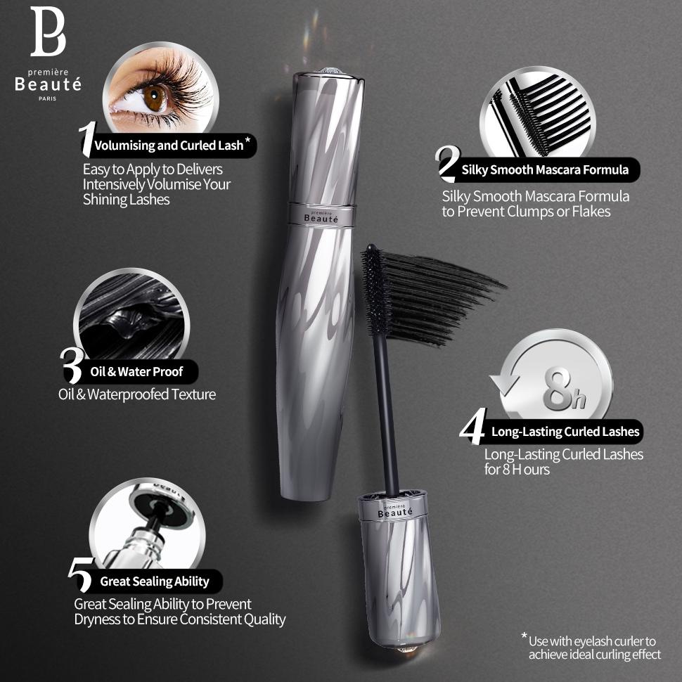 GRATIS ONGKIR [BPOM] Premiere Beaute Reshape Bushy Volum Maskara Curled Lash Waterproof Mascara Silv