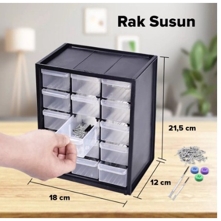 Kenmaster Organizer Rak Susun Drawer 15 Slot Kotak Spare Part Komponen