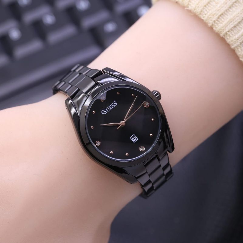 (Grosir)Jam Tangan Wanita Gues Mata&quot; Tanggal Aktif Strap Rantai/Stell(Terima Cod)