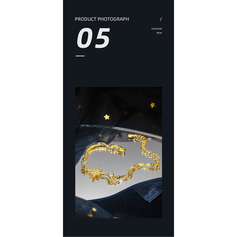 Goldkingdom Perhiasan Fashion Emas Asli Kadar 375 Bangkok Aksesoris Ready Stock Gelang Iris Hias Berlian Untuk Wanita Desain Kecil Bintang Emas - Berlapis Gelang Bersinar Terang