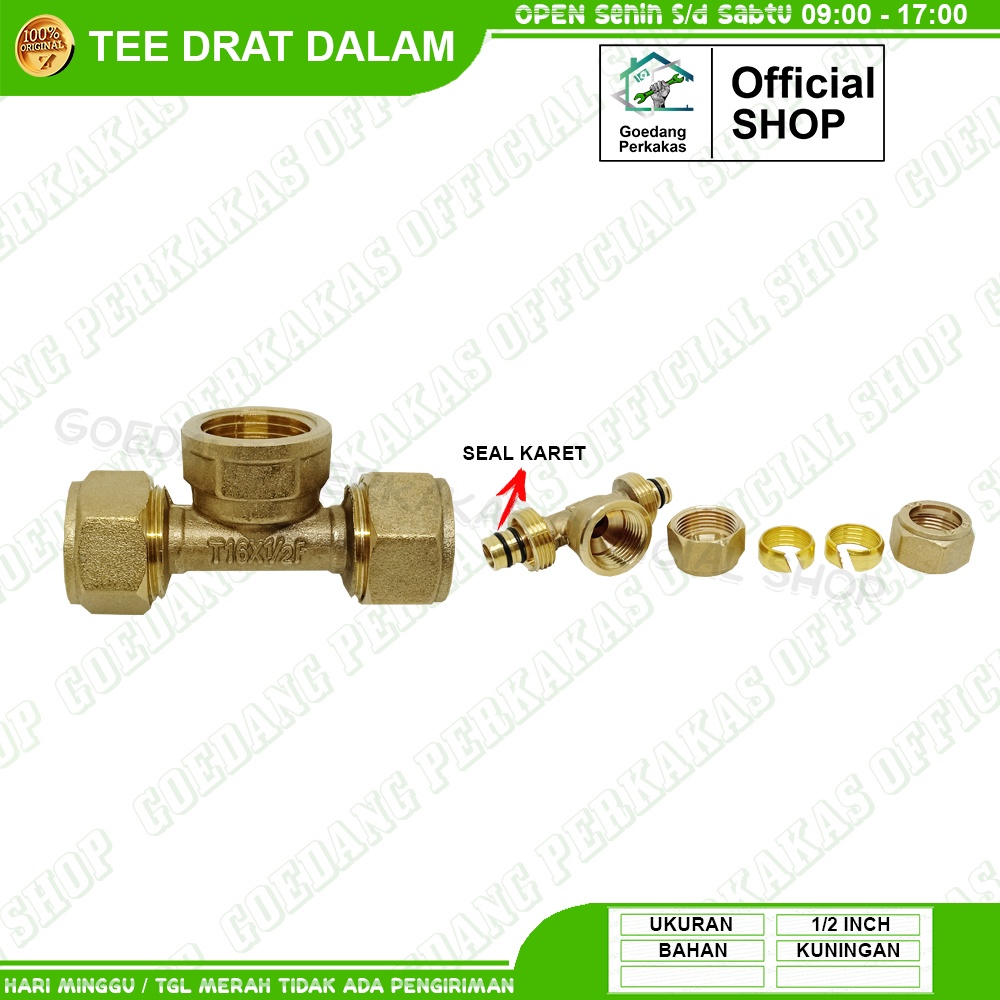 Tee Drat Dalam Air Panas Kuningan 1/2 Inch Knee Kran Shower Air Panas