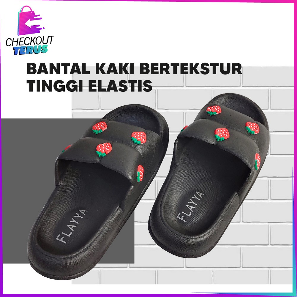 CT S50 Sandal Selop Wanita Bahan PVC Motif Strawberry Korean Style Elastik Empuk Anti Slip Import Sendal Jelly Soft Slipper