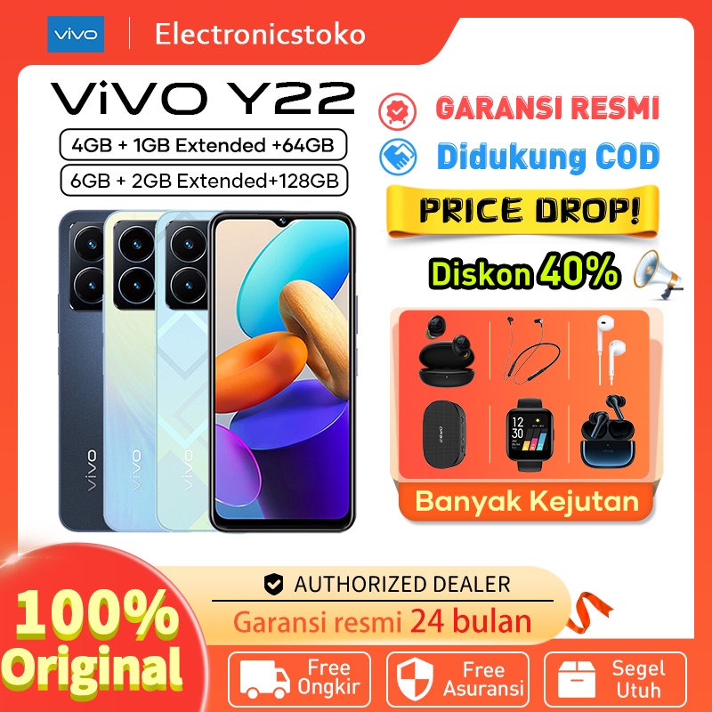 Vivo Y22 Y21A 4/64 RAM 4GB+4GB Extended ROM 64GB 5000mAh Baterai 18W FastCharge 6.51 inch 100% Origi