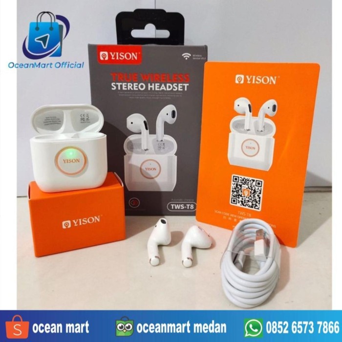 YISON Airpods Headset Earphone Bluetooth TWS T8 Sport Wireless Handsfree Super Bass