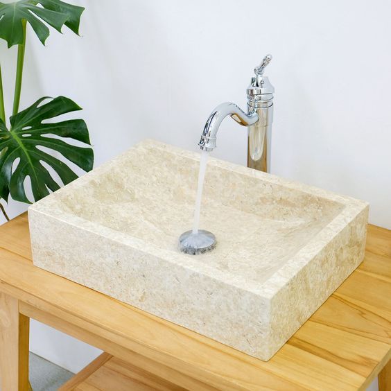 Wastafel Batu Marmer lengkung persegi panjang / wastafel cuci tangan marmer minimalis
