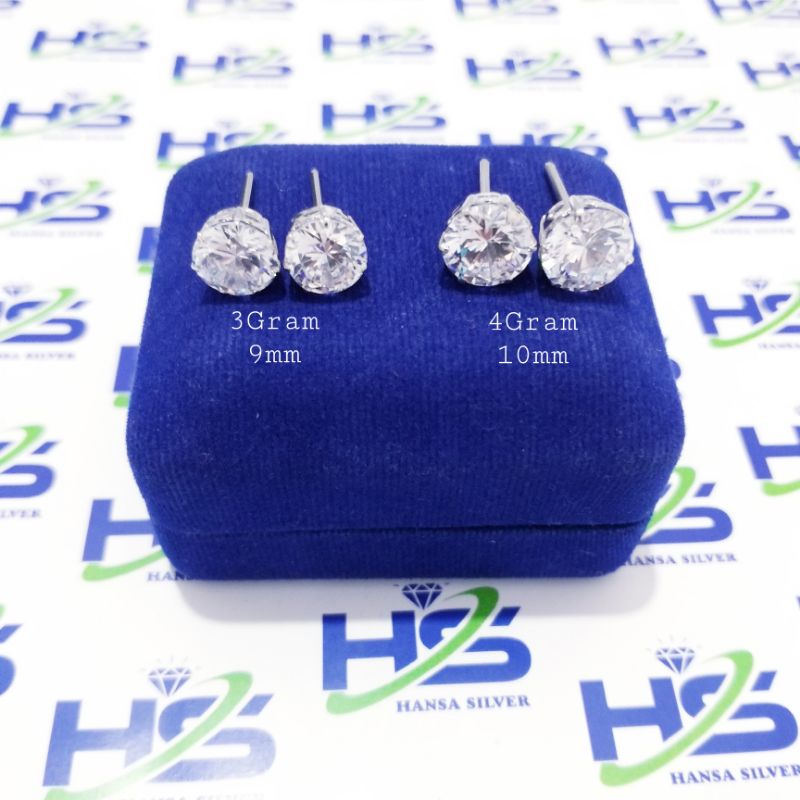 Anting Perak Asli Silver 925 Lapis Emas Putih Model Giwang Anting Tusuk Desi Batu Putih - Perak Asli 925 Anti Karat