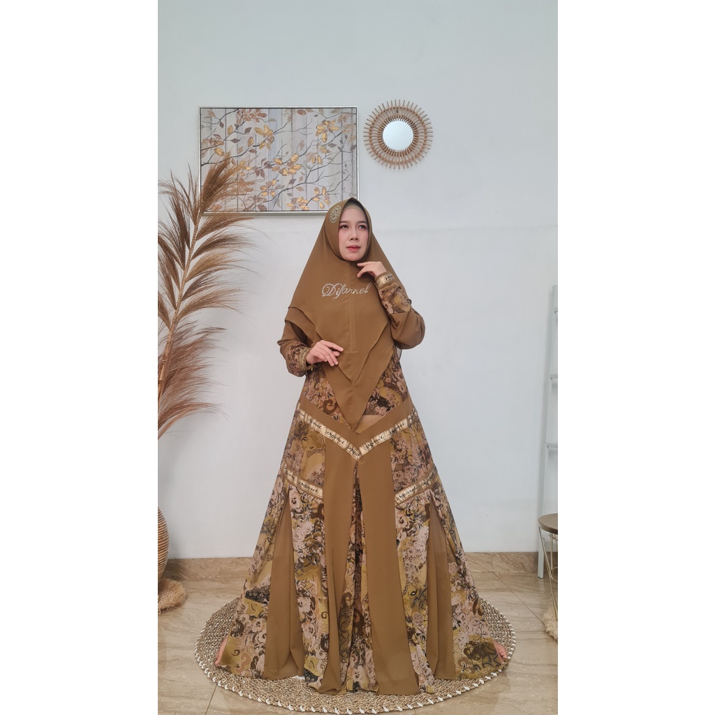 Difarrel Gamis Ceruti Babydoll Syari Premium Dress Hijab Ceruty Gamis Syari Set Ceruty Babydoll Motif Bunga 762