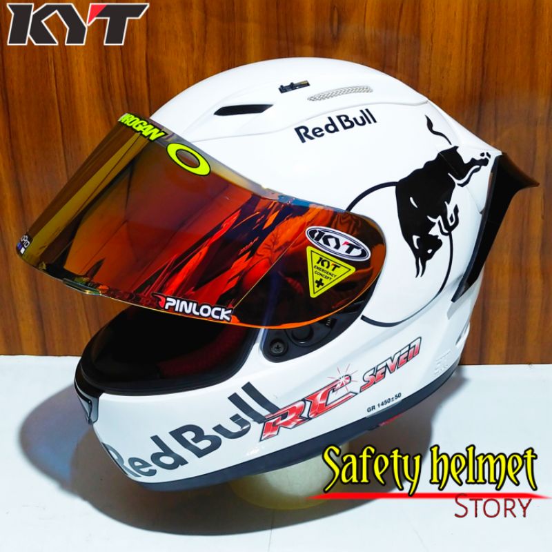 Helm Full face KYT RC 7/ RC Seven Solid white Modif (Paket ganteng) + Stiker Redbull