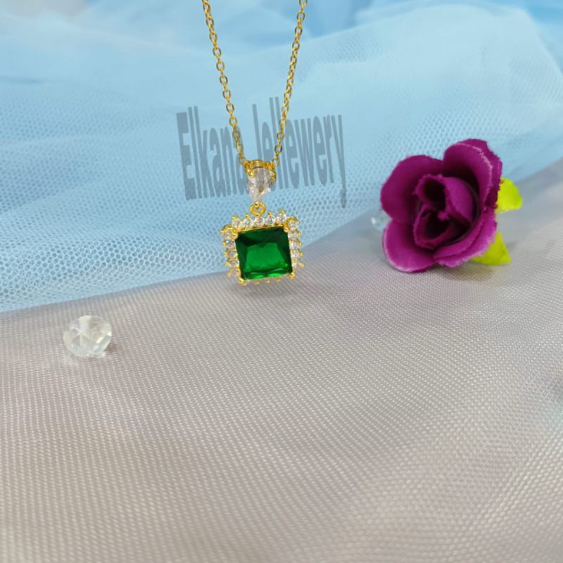 KALUNG TITANIUM PERMATA ZIRCON Perhiasan super berkelas fashion korea anti karat dan anti luntur