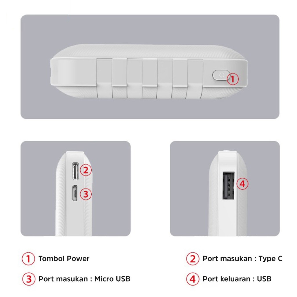 Power Bank 30000mAh Kapasitas Besar Powerbank 4 Cables Fast Charging Portable LED Display 4 Output 2 Input