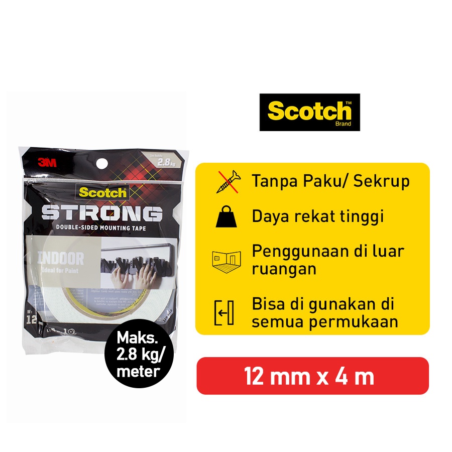 

Tchome 3M SCOTCH STRONG Perekat Isolasi Indoor Mounting Tape 12mmX 4m 110-M12