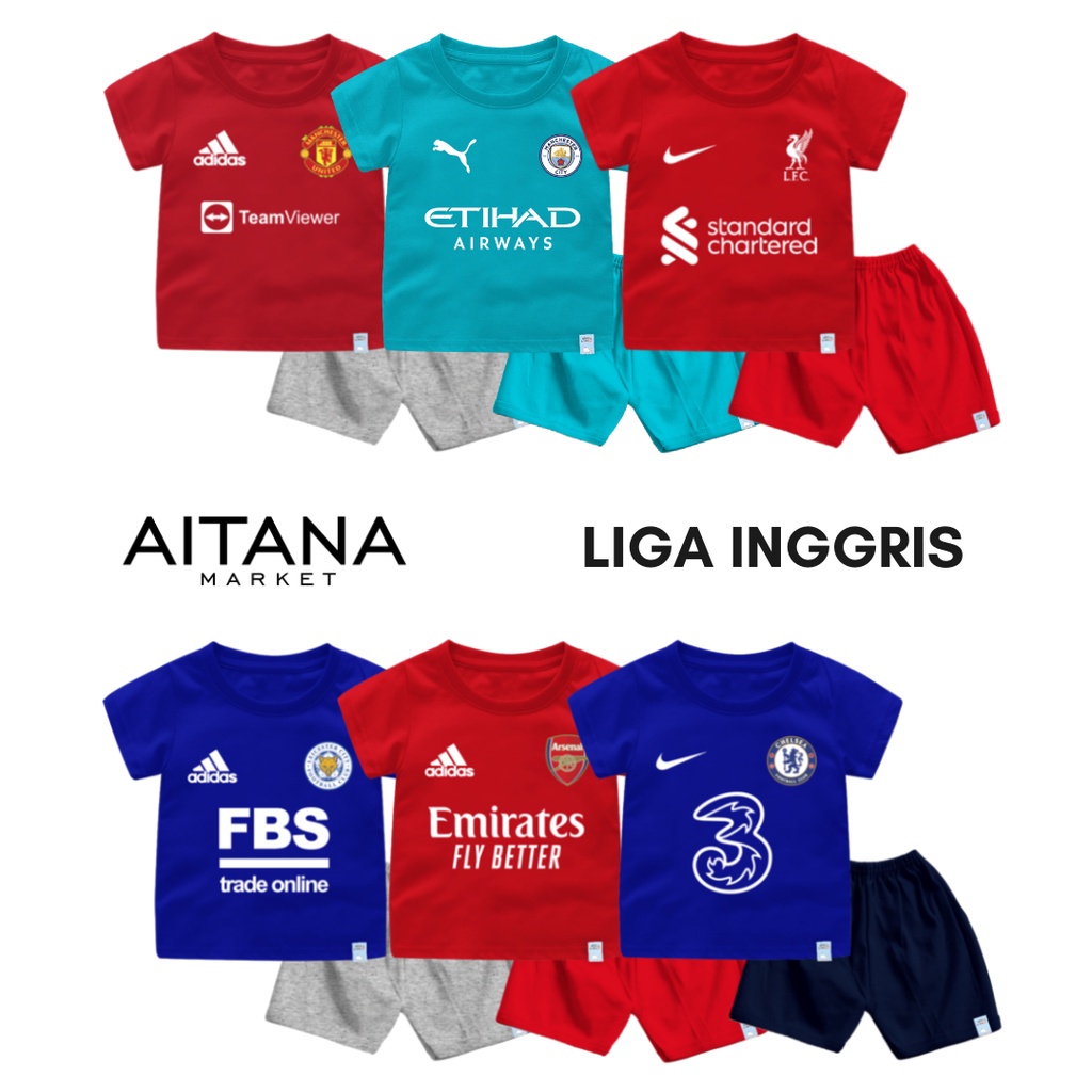 Setelan Bola Bayi dan Anak Liga Inggris Gratis Tambah Nama Bahan Cotton Combed 30s