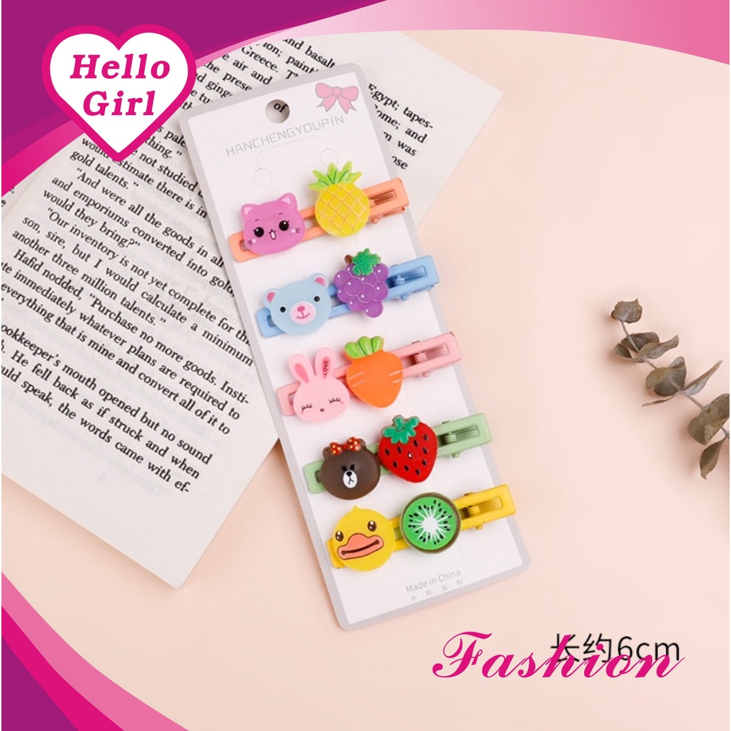 (Hello Girl) F112 5 Pcs Set Jepit Rambut Hewan Klip Jepitan Anak Gaya Korea Fashion Hair Clip