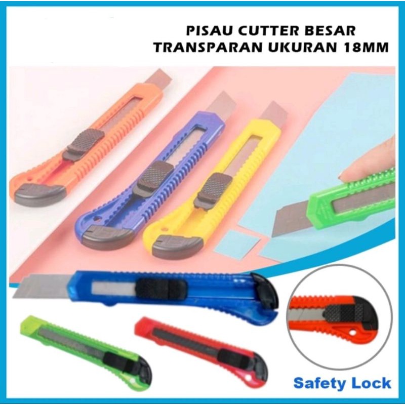 

PISAU CUTTER UKURAN BESAR 18MM TRANSPARAN WARNA WARNI CUTER SUPER TAJAM SLIDING KNIFE CUTTING TOOL ALAT POTONG KERTAS KARDUS KATER PLASTIK PERLENGKAPAN ATK SEKOLAH